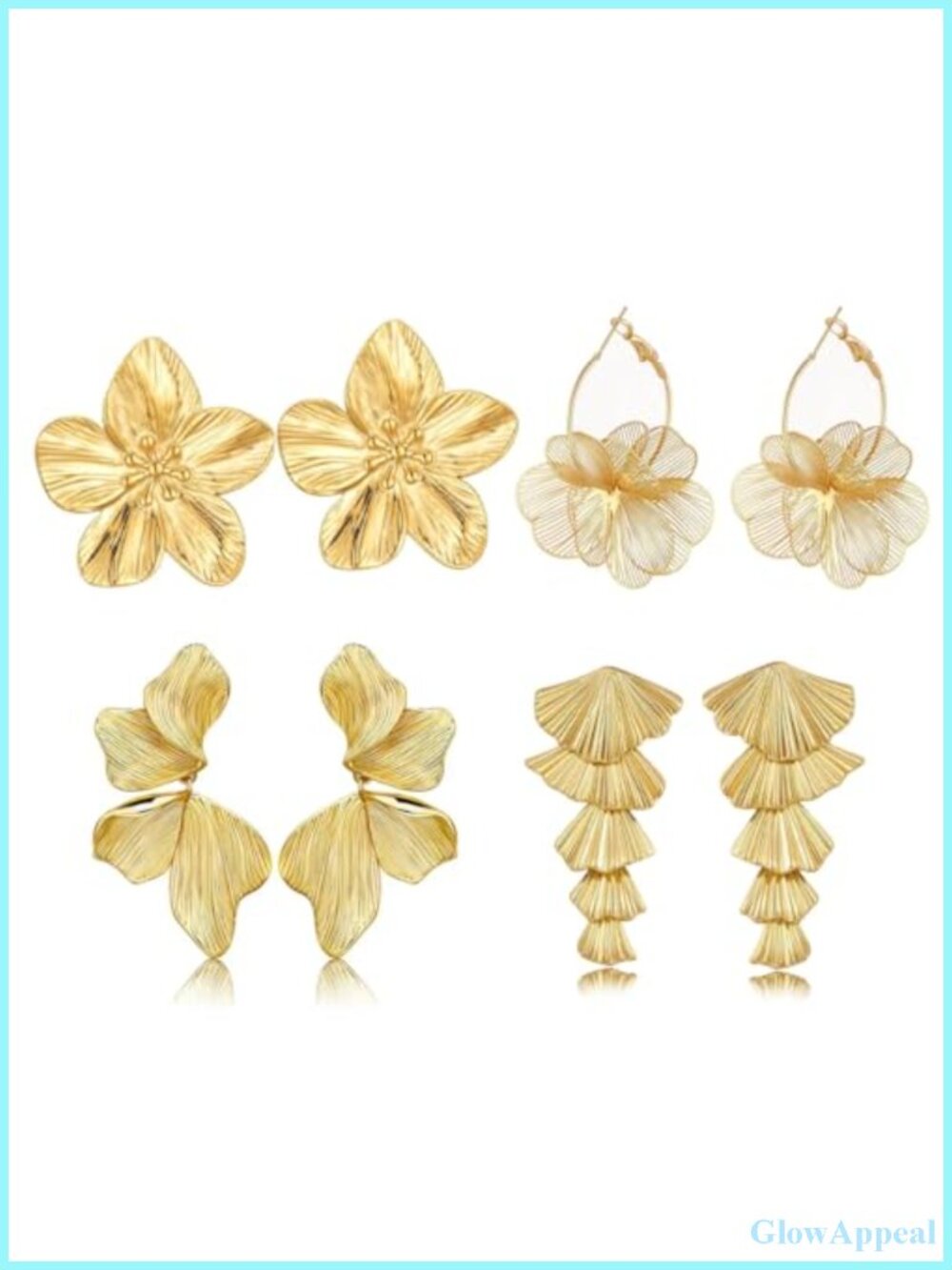 4 Pair Gold Plated Chunky Statement Earrings for Women Trendy Hoop Dangle Gift